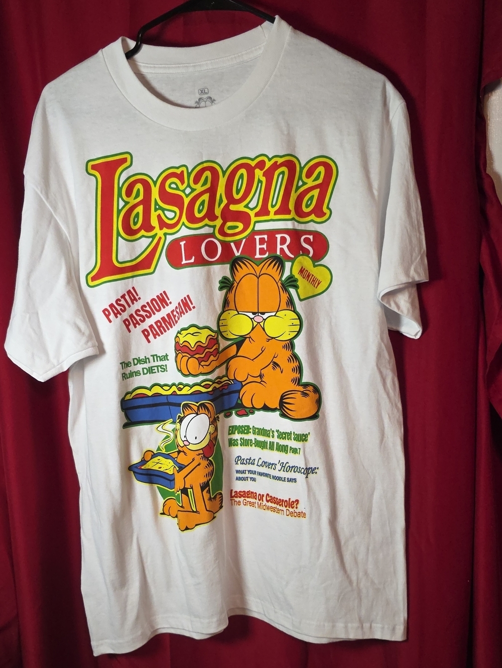 Garfield Lasagna Lovers Magazine Graphic Tee White XL